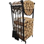 Relaxdays range - b�ches avec kit chemin�e, 2 niveaux, pince � feu, balai, pelle, rangement bois, fer, ...