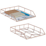 Range - documents, lot de 2, mtal, organiseur, h x l x p : 5, 5 x 26 x 31, 5 cm, rangement de bureau, ...