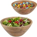 Relaxdays saladier, lot de 2, en bois de manguier, diamtre de 23 et 29 cm, bol pour salade, snacks, ...