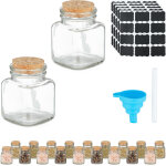 Salière et poivrière, lot de 20, 100 ml, étiquettes, entonnoir, couvercle en liège, transparent et nature ... Salière et poivrière, lot de 20, 100 ml, étiquettes, entonnoir, couvercle en liège, transparent et nature ...