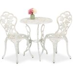 Relaxdays salon de jardin, pour 2 personnes, design romantique, fonte d'aluminium, pour le balcon, blanc ...