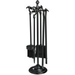 Serviteur pour chemine, 5 pices, tisonnier, pelle, balai, pince & support, pour pole, fonte, noir ...