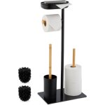 Serviteur wc, mlange de matriaux, non fixe, h x l x p : 66, 5 x 30 x 20 cm, noir et nature - relaxdays ...