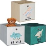 Relaxdays, set de 3 bo�tes de rangement pour enfants, motifs dino, h x l x p : 30 x 30 x 30 cm, textile, ...