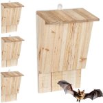 Relaxdays, set de 4 abris � chauves - souris, r�sistant aux intemp�ries, en bois brut, h x l x p : 34 ...