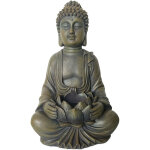 Relaxdays statue de bouddha assis 30 cm, jardin, fleur de lotus, d�co salon, r�sistante intemp�ries et ...