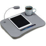 Support table de genoux pc portable lampe led ordinateur porte gobelet, gris - relaxdays