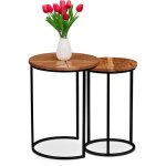 Relaxdays - table d'appoint en lot de 2, bois d'acacia, design rond, pour le salon ou l'entr�e, marron ...