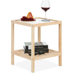 Table d'appoint carrée, 2 niveaux, bois et verre, h x l x p : 50 x 40 x 40 cm, pour le salon, nature ... Table d'appoint carrée, 2 niveaux, bois et verre, h x l x p : 50 x 40 x 40 cm, pour le salon, nature ...