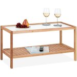 Relaxdays - table d'appoint, console en bois de noyer et verre, h x l x p : 40 x 80 x 40 cm, pour salon, ...