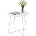 Relaxdays table d'appoint m�tal h46 x �44 cm, ronde, blanche, r�sistante aux intemp�ries, int�rieur & ...