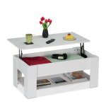 Table basse avec plateau relevable, 42x98x50 cm, compartiment intrieur, meuble de salon, moderne, blanche ...