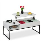 Relaxdays table basse avec plateau relevable, hlp : 45x110x50 cm, effet bois et mtal, table de salon, ...