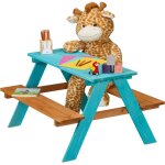 Relaxdays table de pique - nique, pour 4 enfants, en bois de pin, h x l x p : 51 x 90 x 78 cm, jardin, ...
