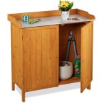 Table  plantes avec rangement, bois, plateau en tain, hlp : 94 x 94 x 47 cm, armoire de jardin, orange ...
