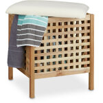 Relaxdays - tabouret de salle de bain avec coussin, panier  linge, spacieux, capacit 52 l, nature et ...