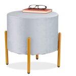 Tabouret en velours, matelass�, h x d: 39 x 37 cm, 4 pieds en m�tal, salon, chambre, entr�e, gris / dor� ...