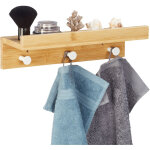 Tagre murale avec crochets, bambou, hxlxp : 10 x 36 x 12 cm, salle de bain, entre, 3 patres, nature ...