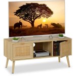 Relaxdays - meuble tv, commode tlvision, aspect bois et rotin, jusqu' 43 pouces, bois, hxlxp: 45, ...