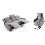 Relaxxo - ensemble canapé relax électrique leo 3 places + fauteuil releveur en microfibre grise Relaxxo - ensemble canapé relax électrique leo 3 places + fauteuil releveur en microfibre grise