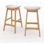 Lot de 2 tabourets pour �lot central 65, 5 cm en bois et tissu beige - jude