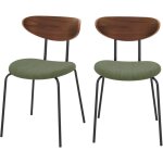 Lot de 2 chaises en velours c�tel� vert kaki et dossier en noyer - jade