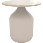 Table d'appoint ronde en travertin et m�tal beige d45 cm - louison