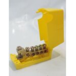 R�partiteur de terre 5 d�parts 1 arriv�e pour c�ble 35mm� max avec cache isolant plastique jaune sib ...