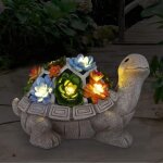 Rsine statue de tortue de jardin extrieur - avec plantes succulente et 7 lampes led  nergie solaire ...