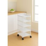 Resserre mtallique carre 4 niveaux  roulettes ? blanc ? rangement cuisine / bureau / salle de bain ...