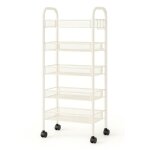 Resserre mtallique rectangulaire 5 niveaux  roulettes - blanc - desserte de rangement - l 39 x p 23 ...