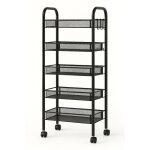 Resserre métallique rectangulaire 5 niveaux à roulettes - noir - desserte de rangement - l 39 x p 23 ... Resserre métallique rectangulaire 5 niveaux à roulettes - noir - desserte de rangement - l 39 x p 23 ...