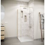 Aurlane ? porte de douche retour 80�180 cm en verre tremp� 5mm ? finition or bross� ? montage r�versible ...