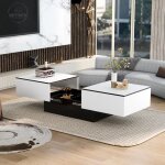 Table basse universelle, salon, laqué brillant avec table extensible et espace de rangement (blanc) Table basse universelle, salon, laqué brillant avec table extensible et espace de rangement (blanc)