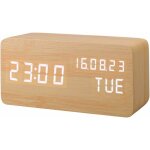 Rveil led en bois artificiel, horloge numrique activation sonore, avec temprature / humidit / calendrier ...