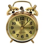 R�veil m�canique en m�tal dor�, horloge m�canique � remontage manuel en fer � cheval, vintage