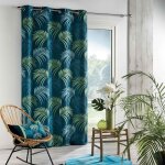Homemaison - rideau a oeillets 140 x 260 cm polyester imprime blue vegetal bleu