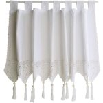 Rideau de cantonni�re de fen�tre en crochet �l�gant en coton avec pompon filtrant la lumi�re, languette ...