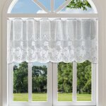 Rideaux de cuisine modernes, rideaux courts blancs avec d�licat motif jacquard floral, rideaux en tulle, ...