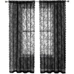 Rideaux en dentelle noire 84 pouces (213cm) longs - motif floral rustique vintage - voile noir pour salon ...