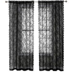 Rideaux en dentelle noire 84 pouces (213cm) - motif floral rustique vintage - voile noir pour salon - ...