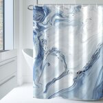 Rideau de douche 180 x 180 cm avec 12 crochets, tissu marbr� bleu clair pour salle de bain