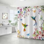 Rideau de douche 180 x 180 cm avec motif floral aquarelle et colibri pour salle de bain ? rideau de douche ...
