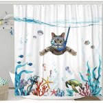 Rideau de douche 180 x 180 cm plong�e chat oc�an imprim� imperm�able rideau de bain lavable anti tissu ...