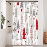 Rideau de douche anti - moisissure, 120 x 180 cm, motif sapin de no�l abstrait gris rouge, lavable et ...
