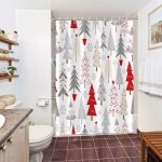 Rideau de douche anti - moisissure, 150 x 180 cm, motif sapin de no�l abstrait gris rouge, lavable et ...