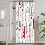 Rideau de douche anti - moisissure, 90 x 180 cm, motif sapin de no�l abstrait gris rouge, lavable et ...