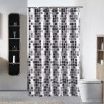 Rideau douche anti moisissure rideaux de douche noir blanc gris mosaque impermable lavable en machine ...