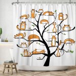 Rideau de douche arbre � chat 150x180cm ensemble orange mignon chaton rideau de bain aquarelle dr�le ...