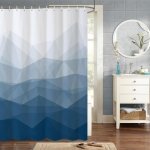 Rideau de douche bleu g�om�trique 180x180 cm, motif montagne marine, tissu polyester imperm�able avec ...